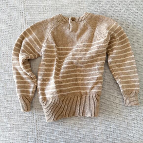 Jamie Kay Brown + Tan Striped Crewneck Cotton Sweater Size 1 Year Sad Beige - Picture 4 of 5